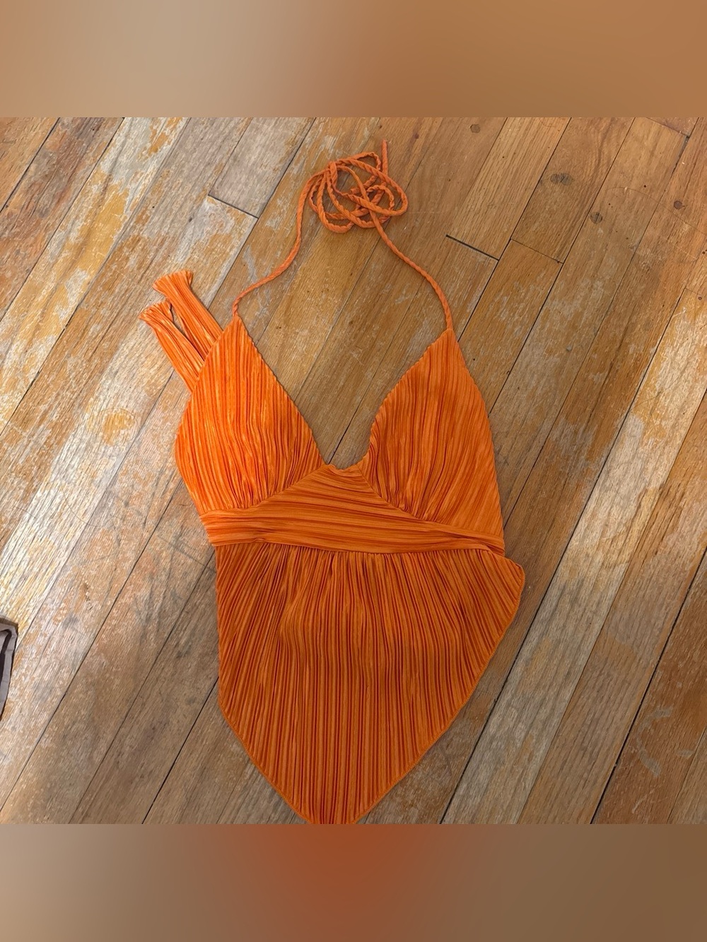 Fashion Nova Orange Pleated Halter Kids One-Piece Swimsuit